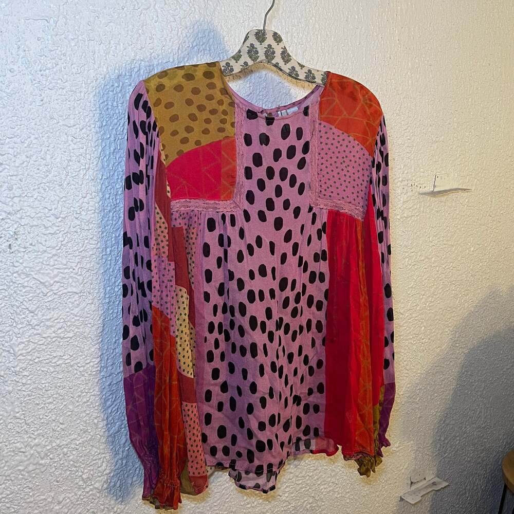 Anthropologie Bl-nk Miranda Patchwork Boho Blouse L